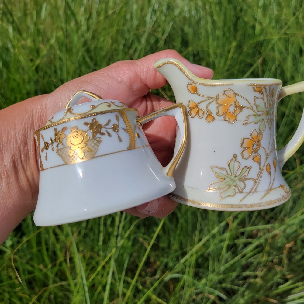 Vintage Cream & Sugar or Jam Jar ~ Meito China ~ Hand Painted ~ FINAL PRICE!